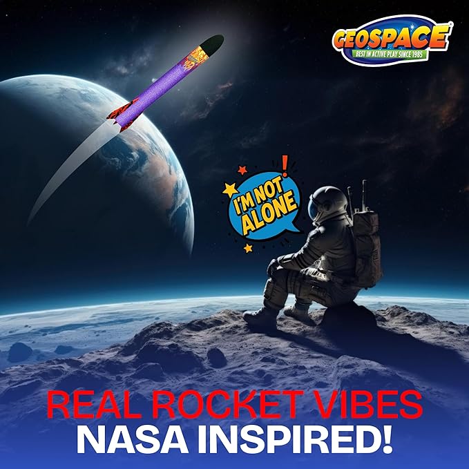 Geospace Hand Held Jr. Pump Rocket Combo Battle Pack – Flying Foam Rockets Outdoor Toys for Kids, Boys & Girls – 30" Set with 2 Launchers & 6 Rockets Set – Hand Stomper Rocket Toy - Cool Toys for Fun