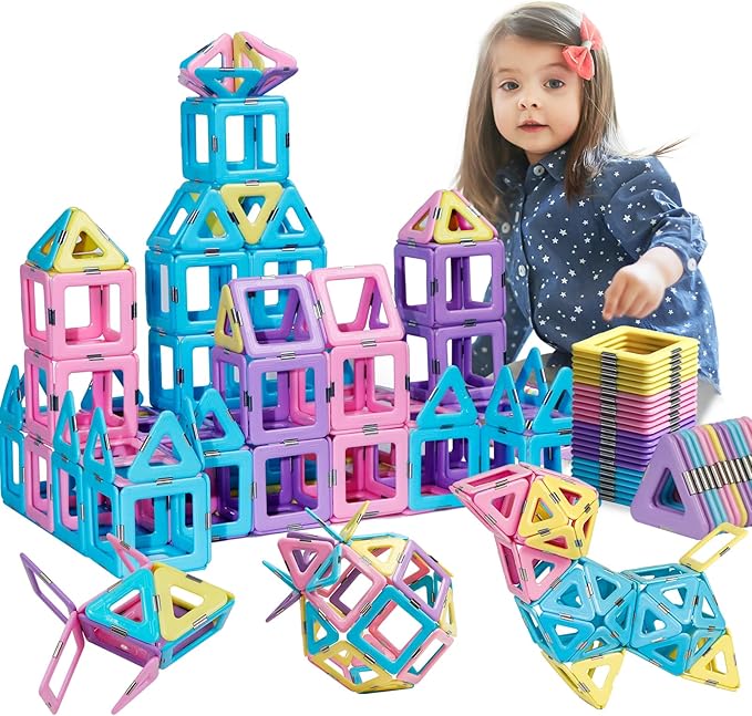 TOKBLOK 40-Piece Candy-Colored Magnetic Tiles for 3-6 Years Old - STEM Learning, Creative Building Blocks, Perfect Toddler Gifts for Boys & Girls - Starter Set
