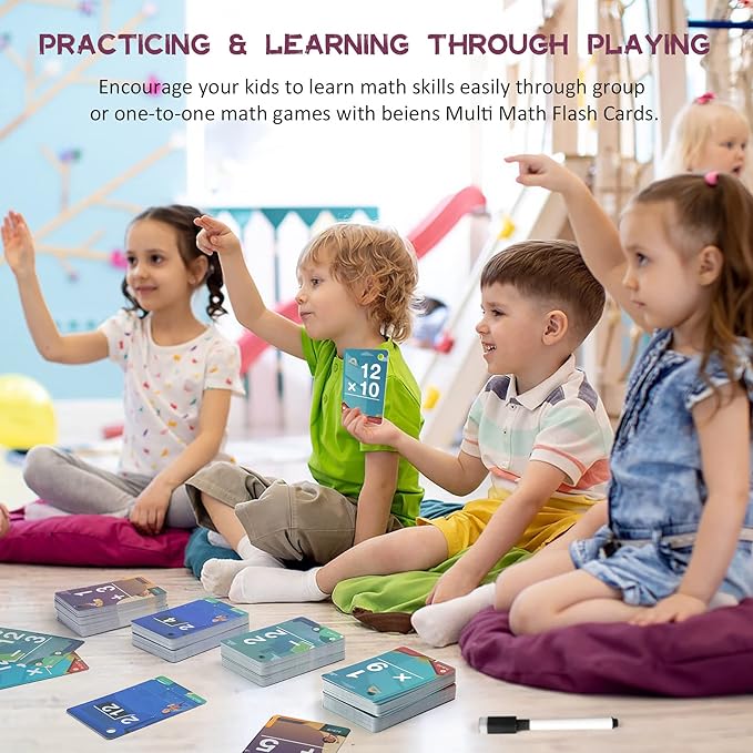 beiens Multi Math Flash Cards, 270 Addition, Subtraction, Multiplication, Division Cards, All Facts 0-12 with 1 Erase Pen 4 Rings, Math Games Set for Kids Age 6+ 3rd 4th 5th 6th Grade