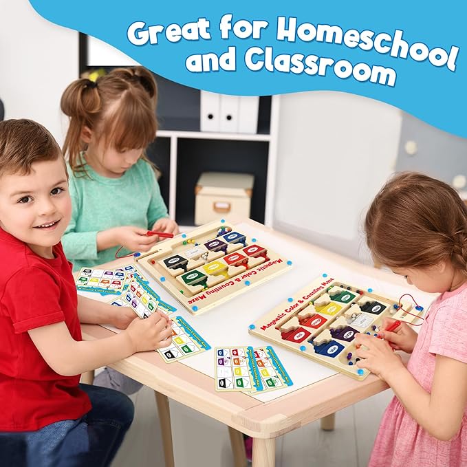 Aizweb Magnetic Color & Number Maze,Montessori Toys Wooden Magnetic Puzzle Board Color Sorting Counting Matching Toy,Toddler Learning Activities Fine Motor Skills Toy for Boy Girl 2 3 4 5 Year Old