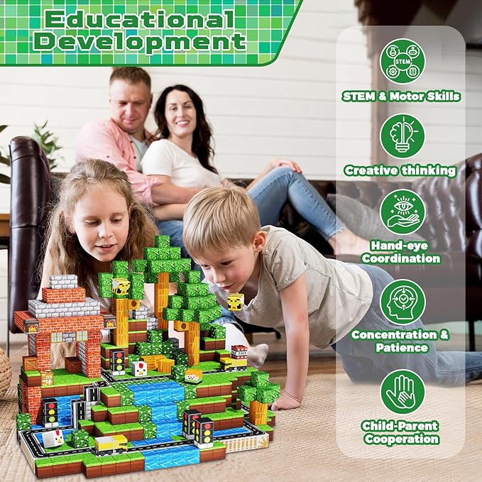 Magnetic Blocks - 150PCS Magnetic Building Blocks Road Forest Magnetic Cubes - STEM Toys for Montessori Toddler Birthday Gifts -STEM Sensory Construction Toys for Kids Ages 3+ for Boy & Girl