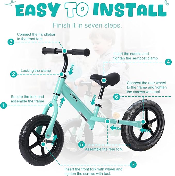 MEGHNA Toddler Balance Bike Kids Toy Aged 2-5 Years Old with Safety Footrest Adjustable Height Seat and Handlebar Strider Bike 8 inch Wheel for Over 18 Months Baby Toddler Kids, Easy to Assembly