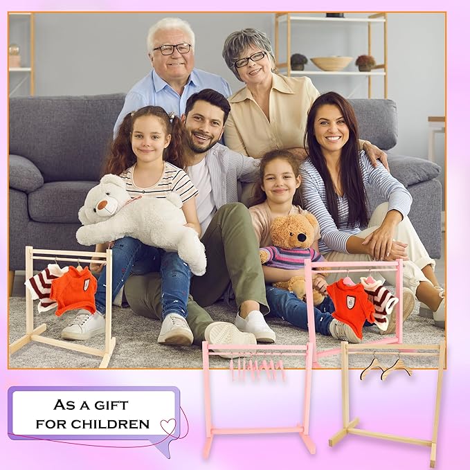 26 Pcs Wood Doll Garment Rack with Wooden Clothes Hanger Mini Wooden Girl Doll Clothes Hanger Organizer Storage Shelf for 18 Inch Girl Doll Clothes Baby Dollhouse (Color Set 2)