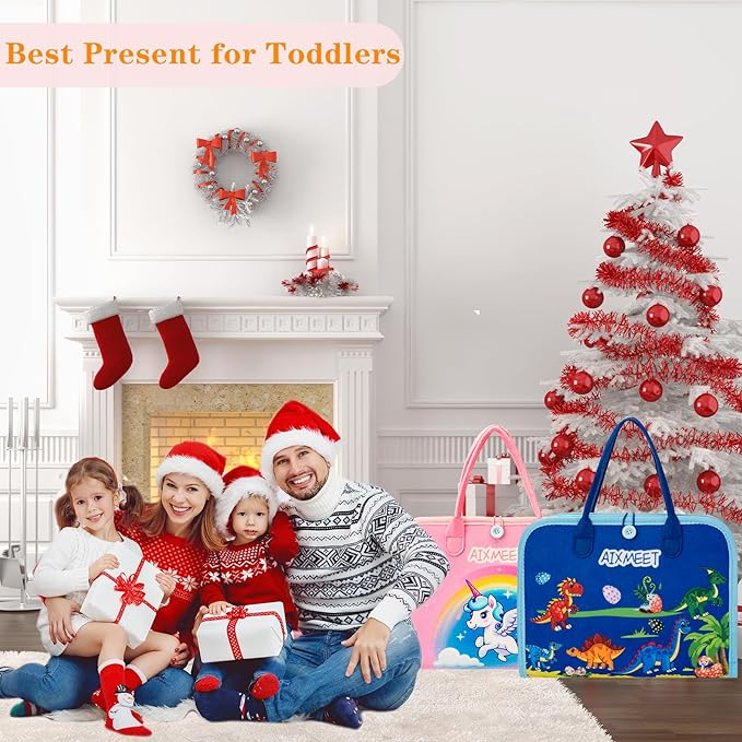 AIXMEET Toddler Busy Board Montessori Toys, Sensory Board Busy Book, Toys for Toddlers 3456 Year Old, Preschool Learning Activities with Life, Shape,Color,Animal,Weather,8 Pages (Pink)