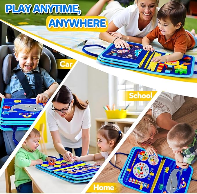 Toddler Montessori Busy Board Toys for Little Boy Gifts: Educational Preschool Learning Travel Toys, Busy Book Learning Sensory Toys for Toddler Boys, Boys Dinosaur Christmas Birthday Gifts