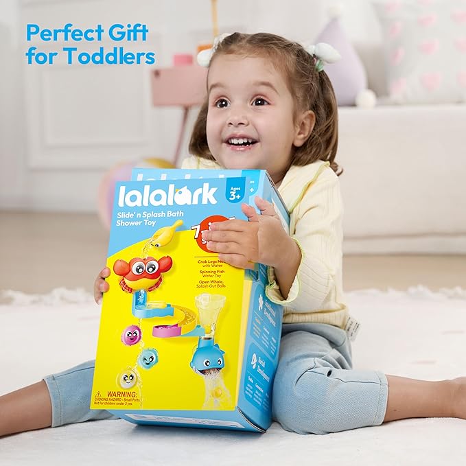 lalalark Bath Toys for Kids, 7-in-1 Shower Bathtub Toy with Crab, Whale, Rotating Fish & Slide Track, Interactive Water Play Set with Pour & Spray Fun for Toddlers, Boys & Girls Gifts for Christmas