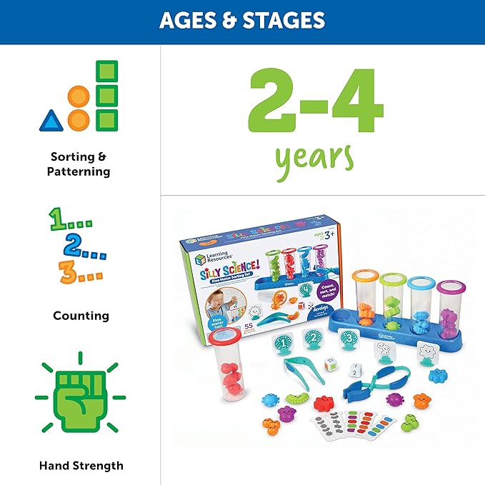 Learning Resources Silly Science Fine Motor Sorting Set - 55 Pieces, Age 3+ Educational Toy, Preschool Fine Motor Skills, PreK Manipulatives