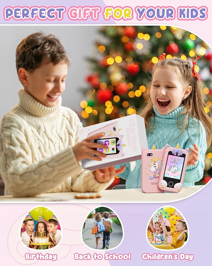 UCIDCI Unicorn Kids Smart Phone Toys for Girls Ages 3-7 with Dual Camera - Toddler Phone with Learning Games, Travel Toys with MP3 Music Player for Christmas, Birthday Gifts for 3 4 5 6 7 Year Old