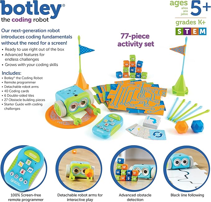 Learning Resources Botley The Coding Robot Activity Set - 77 Pieces, Ages 5+, Screen-Free Coding Robots for Kids, STEM Toys for Kids, Programming for Kids, for Kids
