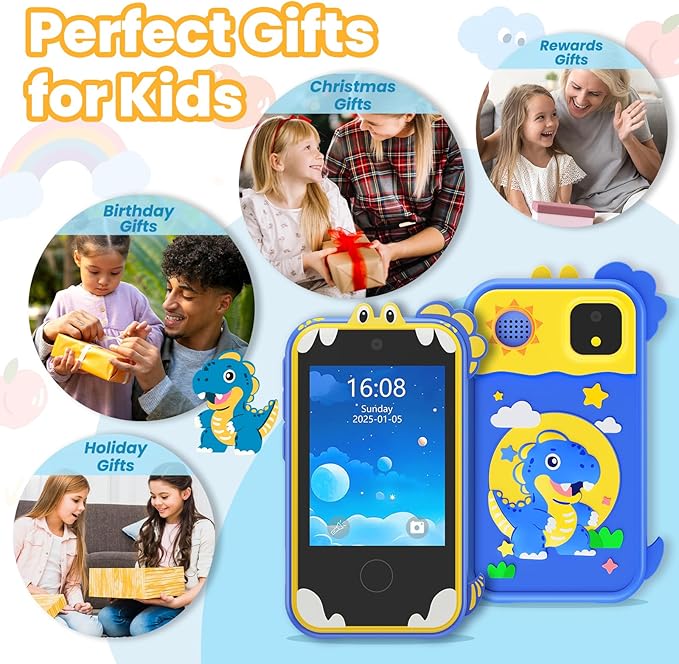 Kids Phone for Girl Toys, Kids Camera Toy Smart Phone Christmas Birthday Gifts Toddler Ages 2, 3, 5, 7, 8, 10 Year Old, Educational Learning Toys with 2.8" Touchscreen, Music Video Game (Blue)