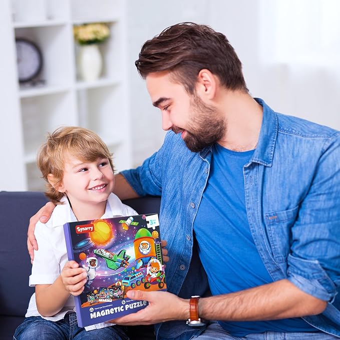 SYNARRY Magnetic Puzzles for Toddlers 3-5, Space Planets Solar System Travel Puzzles for Kids Ages 4-6,Car Airplane Road Trip Activities Games Gifts Toys for 3 4 5 6 Year Old