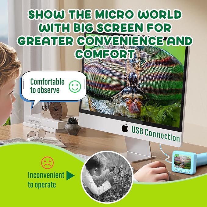 IMICHI Microscope for Kids 50X-1000X - 2 inch IPS HD Screen, 32GB Storage Card, 1080P Video, 2-Hour Battery Life, Easy Carry, Slides Included - Perfect Science Kit Gift for Kids Ages 8-12 Blue