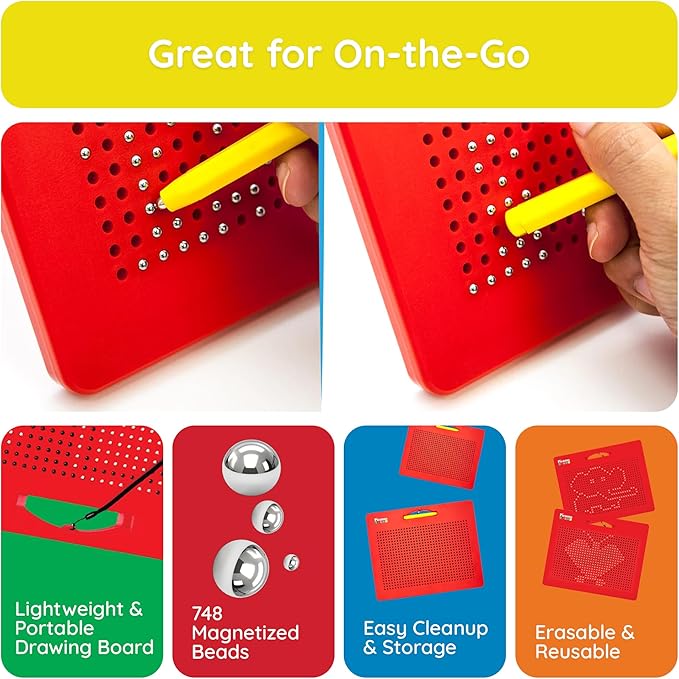 PicassoTiles Toys Magnetic Drawing Board 12x10 inch Large 748 Bead Magnet Tablet Pad Erasable Reusable Writing Playboard STEM Toys Educational Playset Open-Ended Learning Kit PTB01
