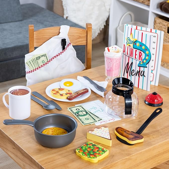 Melissa & Doug Star Diner Restaurant 41-Piece Play Set with Toy Food, Cookware & Play Kitchen Accessories, Preschool Learning Toys for Girls & Boys 3+