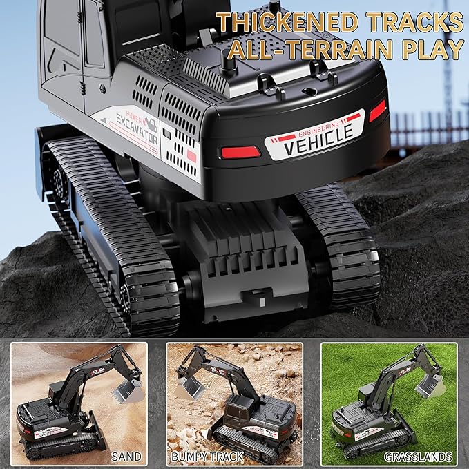 Remote Control Excavator for Boys 4-7, RC Excavator for Kids, 27 MHz Construction Trucks Vehicles Toys for Toddlers 1-3 3-5 4-7 with Metal Shovel and Light Birthday Boys Gifts