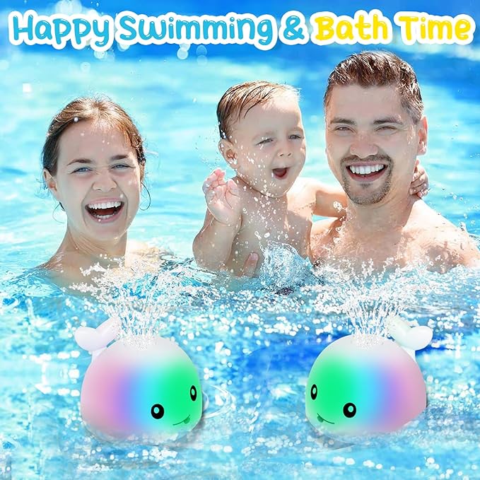 TFS TOP·FANS Whale Bath Toy Baby Gifts: Bath Toys for Toddlers 1-3 Sprinkler Light Up Bathtub Water Stuff Shower Newborn Boy Essentials 3 4 5 7 8 9 18 Pool 6-12 Month Old Girls Birthday Accessories