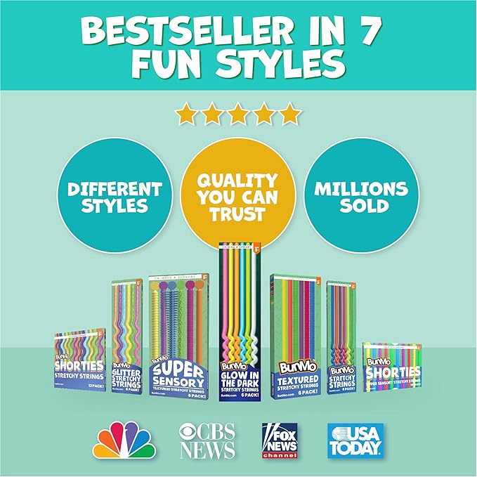 BUNMO Stocking Stuffers for Kids - Stretchy Sensory Strings - Sensory Toys for Kids - Stocking Stuffers for Boys and Girls - Hours of Fun - Glow in The Dark - 6 Pack
