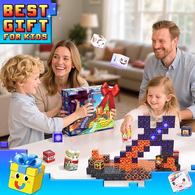 Magnetic Blocks - Build Mine 3D Magworld Forest Lava Set, STEM Magnetic Building Blocks for Kids Ages 4-6 6-8 8-12, Educational Sensory Toys for Toddlers, Birthday Gifts for 3+ Years Old Boys & Girls