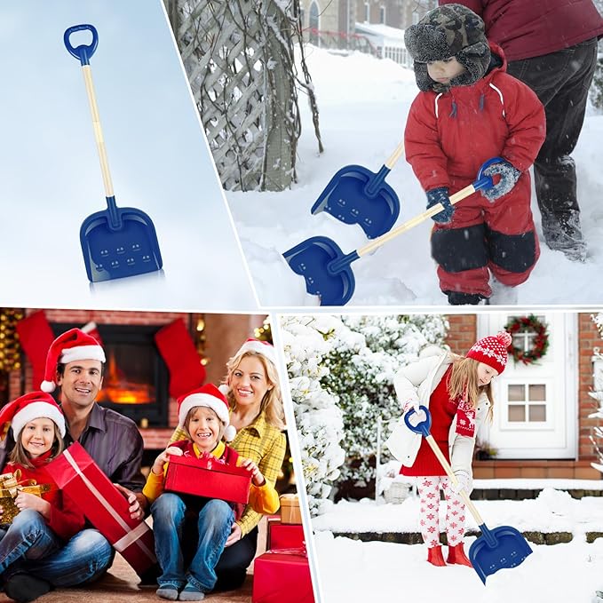 1Pcs Kids Snow Shovel Detachable Toddler Snow Shovel 22"-32" H Small Wooden Shovel with Plastic Scoop & D-Grip Handle Mini Child Digging Shovel Blue Winter Gift for Outdoor Yard Driveway Activities