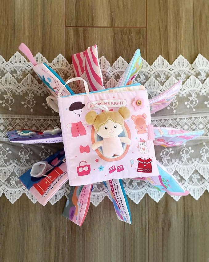 LeyaDoll Interactive Sensory Soft Cloth Book, Educational Crinkle Quiet Activity Busy Book for Babies,Toddler Travel Toy Gift for 1-3 Year Old Boys and Girls (Dress Me Right)
