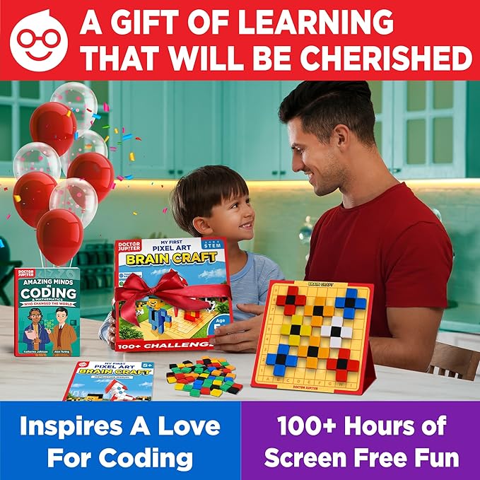 Doctor Jupiter My First STEM Pixel Art Kit for Kids | Learning & Educational Coding Basics for Boys & Girls| Building Toys, Montessori Toy, Math Puzzle with 100+ Challenges