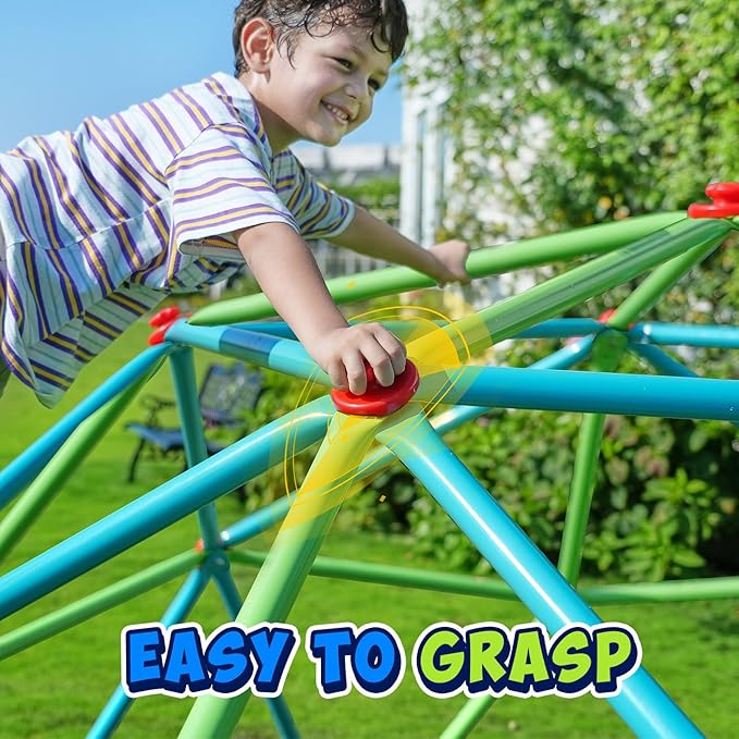 Zupapa 10FT Climbing Dome with Hammock, Outdoor Jungle Gym for Kids, Geometric Dome Climber Supporting 1000LBS Outdoor Play Equipment, Cyan&Green