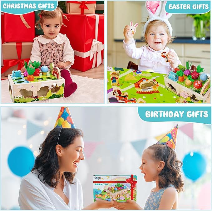 KMTJT Toddlers Montessori Wooden Toys for 1 Year Old: Baby Toys 12-18 Months | 1st One First Birthday Gifts for 1-2 Year Old Girls Boys | Educational Learning Fine Motor Skills Toy