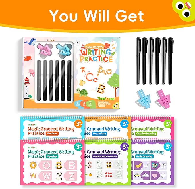 Magic Grooved Writing Practice, Large Grooved Handwriting Practice for Kids 5-7 8-10, Preschool Learning Activities, Tracing Books for Kids Ages 3-5, Preschool Workbook, Reusable Write Number Letter