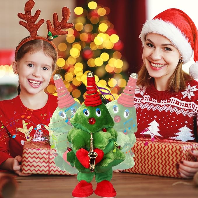 Singing Dancing Christmas Tree Santa Claus with Music Animated Christmas Toys Interactive Toy Figures with 8 Songs and Lights Repeat What You Say, Xmas Gift