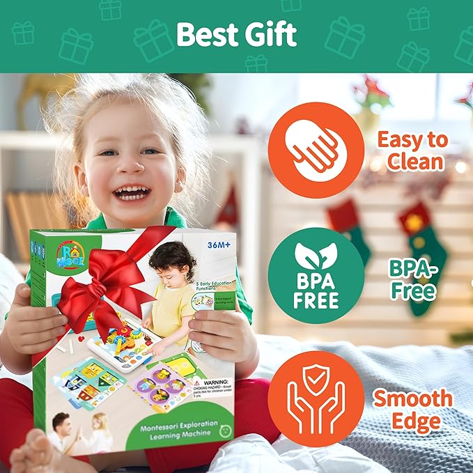 STEM Learning Toys for Kids Age 3-6, Interactive Montessori Busy Board with Flash Cards, Gears, Animals, and Building Blocks, Alphabet Educational Learning Tablet for Toddlers Ages 2 3 4 5 6