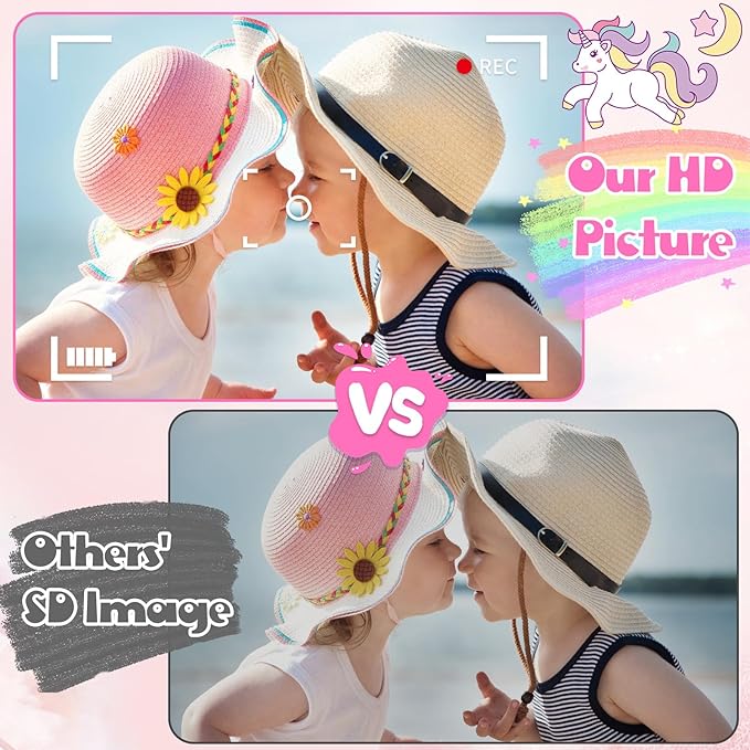 Kids Camera Unicorn Girl Toys, Digital Camera for Kids Age 3-8 Toddler Travel Toys, Birthday Gift for Girls 3 4 5 6 7 8 Year Old Christmas, HD 1080P Video Camera, 32G SD Card Included (Pink)