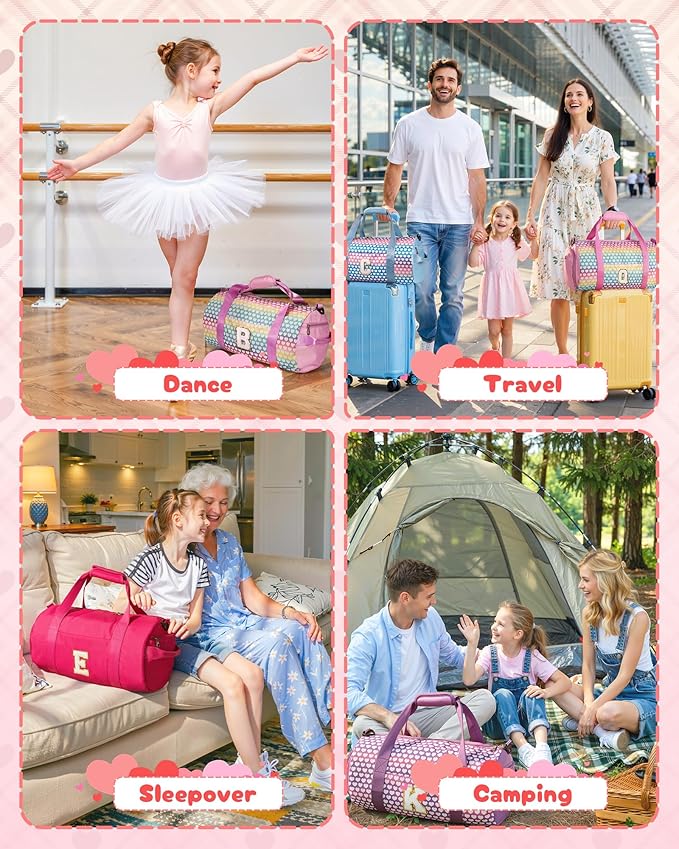 Teen Girl Gifts Trendy Stuff, Girls Travel Duffel Bag, Kids Initial Overnight Bags with Shoe Compartment, Customized Sport Gym Weekender Bag with Makeup Pouch, Birthday Gift (Letter J)