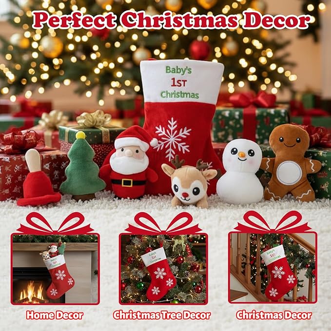 My First Christmas Baby Toys,Sensory Plush with Gingerbread Man Rattles Santa Claus Crinkle Toys for Baby, Christmas Gift for Kids Girls Boys, Infant Stocking Stuffers