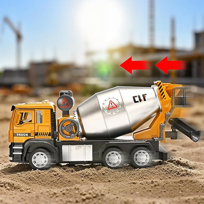 Cement Mixer Truck Toys for Boys,Cement Mixer Toy Truck Metal Diecast Cab,Pull Back Mixer Trucks Construction Trucks with Lights and Sounds,Cement Truck Toys for Boys 3-5 Year Old