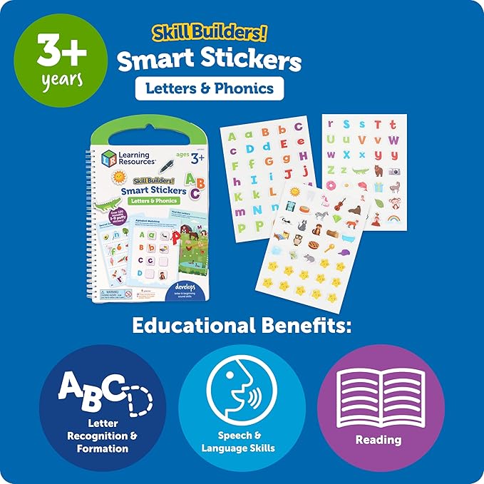 Learning Resources Skill Builders Smart Stickers Letters & Phonics, Alphabet Stickers, Reusable Sticker Book, Preschool Classroom Must Haves, Homeschool Supplies, Montessori Busy Book