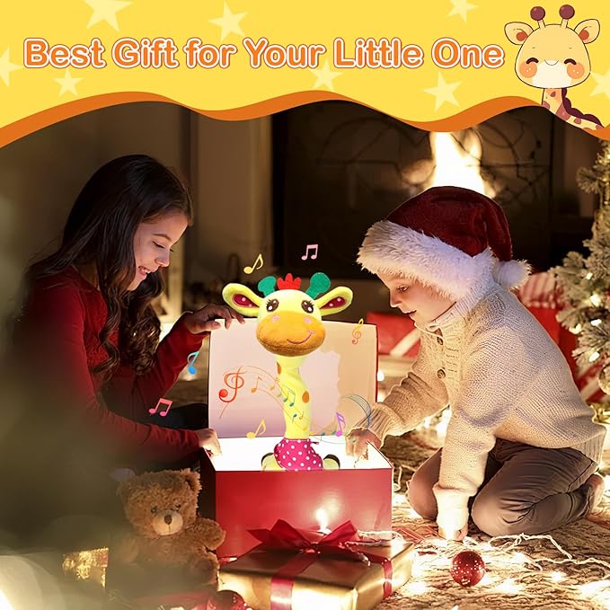 Talking Dancing Giraffe Toy, Stuffed Animal Repeats What You Say with Glowing Light, Baby Toy for 3-18 Months, Gift for Toddlers 1-3 Years Old