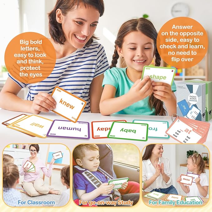 1012 Sight Words/Phonics Flash Cards, Dolch & Fry High Frequency Site Words, Learn to Read CVC Blends,Short/Long Vowel Sounds, Flash Cards Games for PreK Kindergarten 1 2 3 4 5 6 Grade,Kids 4-13 Years