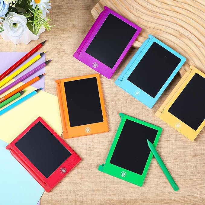 Nezyo 16 Pieces 4.5 Inch Mini LCD Writing Tablet for Kids Electronic Doodle Board Colorful Drawing Tablet Bulk Erasable Writing Pad Reusable Learning Gift for Girls Boys Party Favor (6 Colors)