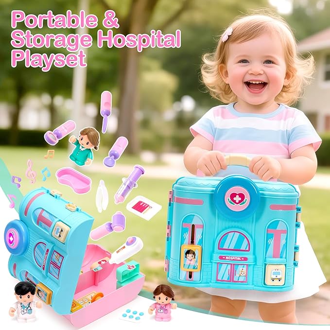Doctor Kit Toys for Toddlers 1 2 3, Pretend Doctor Playset with Hospital Scene, Role Play Medical Toys for Kids 12-18 Months, Ideal Birthday Xmas Gift for Girls Ages 1-3