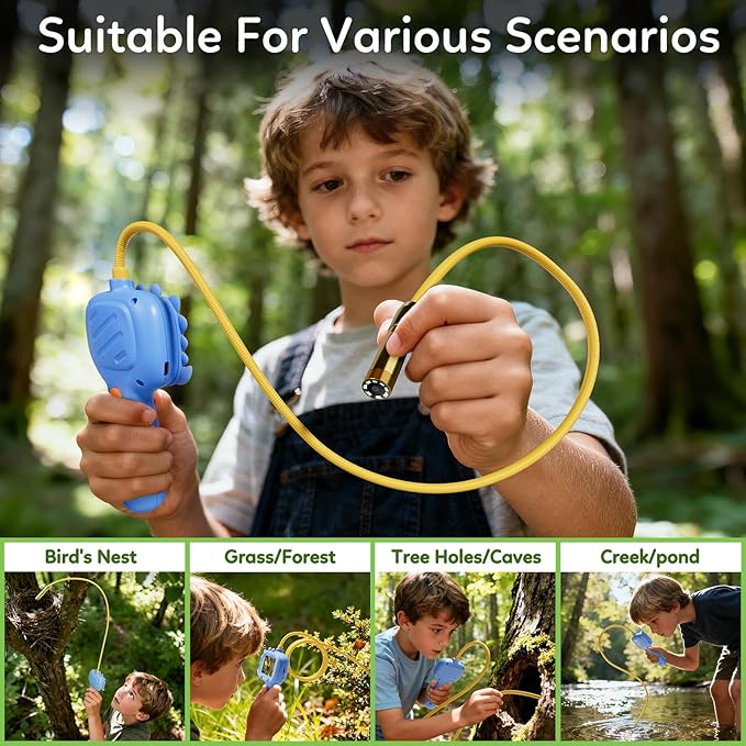 Kids Borescope Toys Camera with Light for 4-10 Years Old Boys Girls Birthday Gift 32GB Type-C Rechargeable STEM Science Educational Toy Snake Scope Camera for Outdoor Camping Nature Exploration