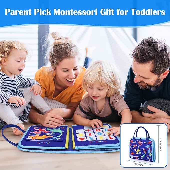 Busy Board, Montessori Toys for 1 2 3 4 Year Old Boy Birthday Gifts, Educational Sensory Toy for Learning Activities Fine Motor Skills, Road Trip Airplane Travel Toys for Toddlers Kids Age 1-3 2-4