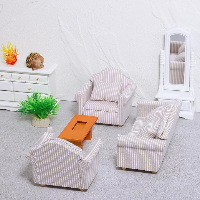 1 12 Scale Doll House Furnitures 3pcs Sofa Miniature Dollhouse Toy Parlor Bedroom Decoration Accessories