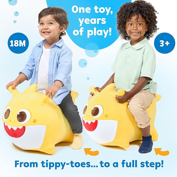 JITTERYGIT Baby Shark Official Bouncy Hopper Plush Musical Singing Toy - Inflatable Animal Ride On for Indoor & Outdoor - Birthday Gift for Kids & Toddlers (Boys & Girls) Ages 18+ Months (Yellow)