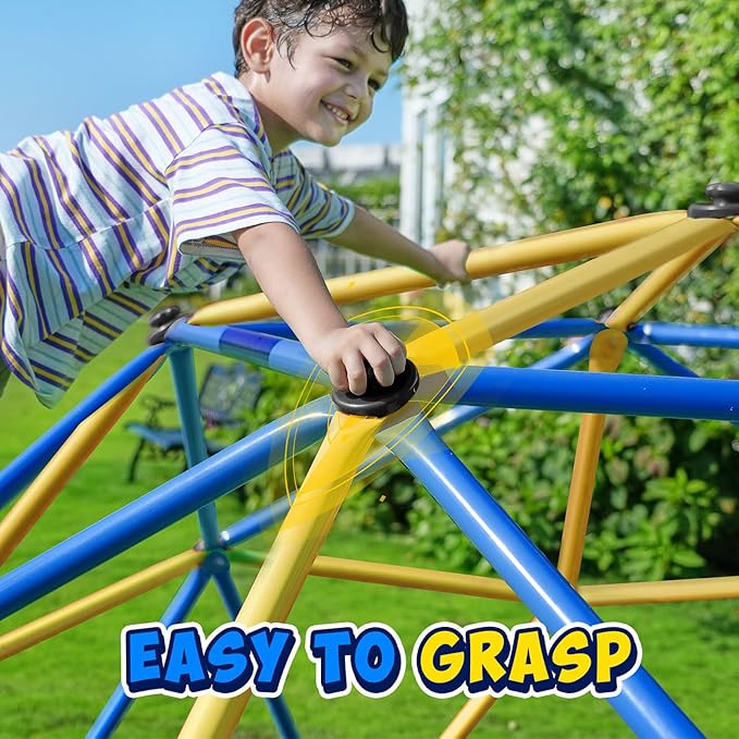 Zupapa 10FT Climbing Dome with Hammock, Outdoor Jungle Gym for Kids, Geometric Dome Climber Supporting 1000LBS Outdoor Play Equipment, Yellow&Blue