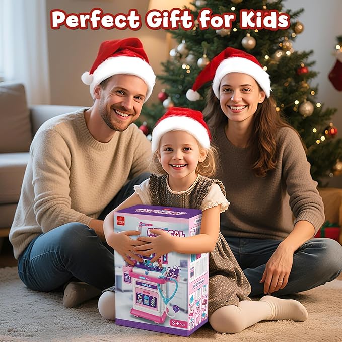 Lehoo Castle Doctor Kit for Toddlers 3-5 Pink, Gifts for Girls 2-4 Years Old, Kids Doctors Play Set, Mobile Cart with Lights and Sound, Toys for Girls 3+ 4 5 Years Old, Christmas