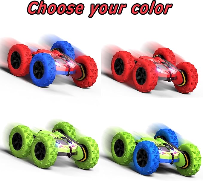 Threeking RC Stunt Car Remote Control Cars with Lights Double-Sided Driving Indoor Outdoor Toys Gifts Presents for 6 7 8 9 10 11 12 Year Old Kids Boys Girls