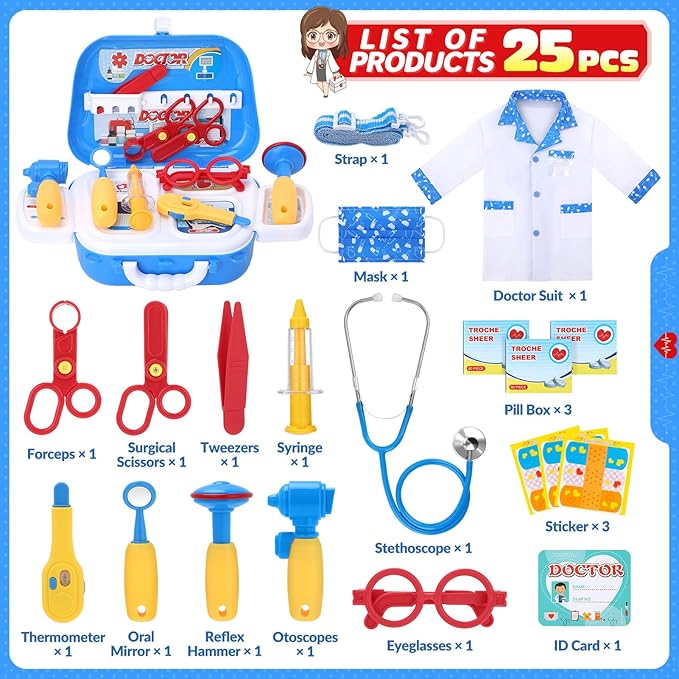 Kids Doctor Kit for Girls, Doctors Set for Toddlers 22 Pieces Doctor Play Gift for Kids Medical Toys Set with Roleplay Doctor Costume Toddlers Ages 3 4 5 6 Year Old