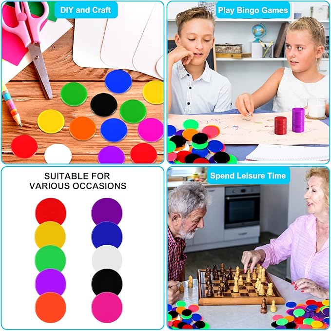 Coopay 1000 Pieces 10 Colors 1-1/5 inch Plastic Learning Counters Disks Bingo Chip Counting Discs Markers for Math Practice and Poker Chips Game Tokens