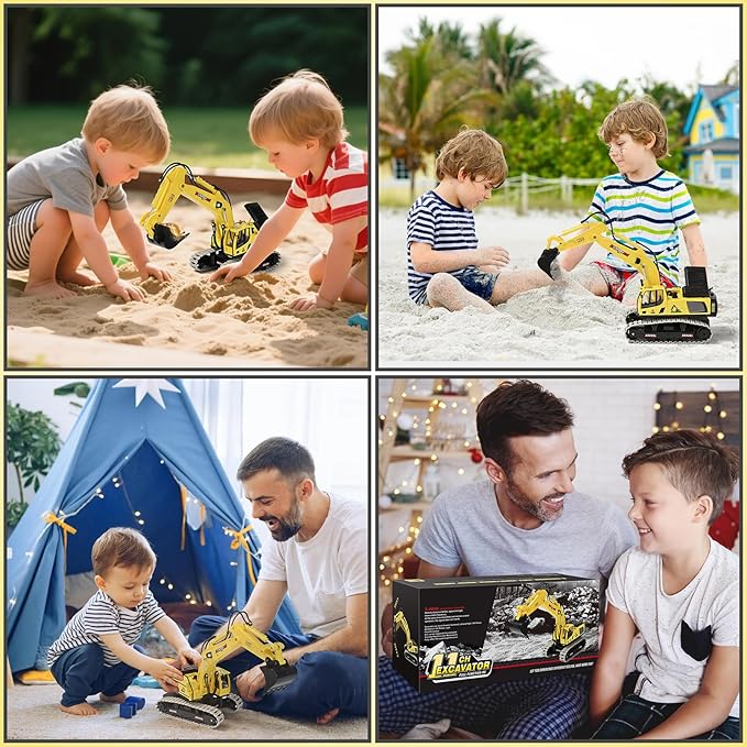 kolegend Remote Control Excavator Toy 16 Inch, 11 Channel RC Construction Vehicles Hydraulic Haulers Digger Toys Gift for 6+ Years Old Kids Boys