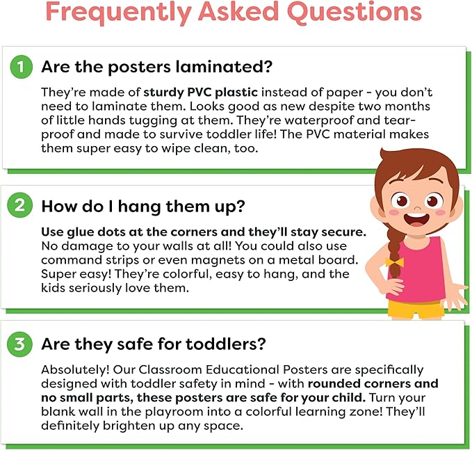 Classroom Posters - 20pcs Set 16” x 11” Educational Posters for Toddlers 1-3 - Classroom Decor - Elementary Preschool Kindergarten Classroom Must Haves Supplies - Preschool Learning Activities